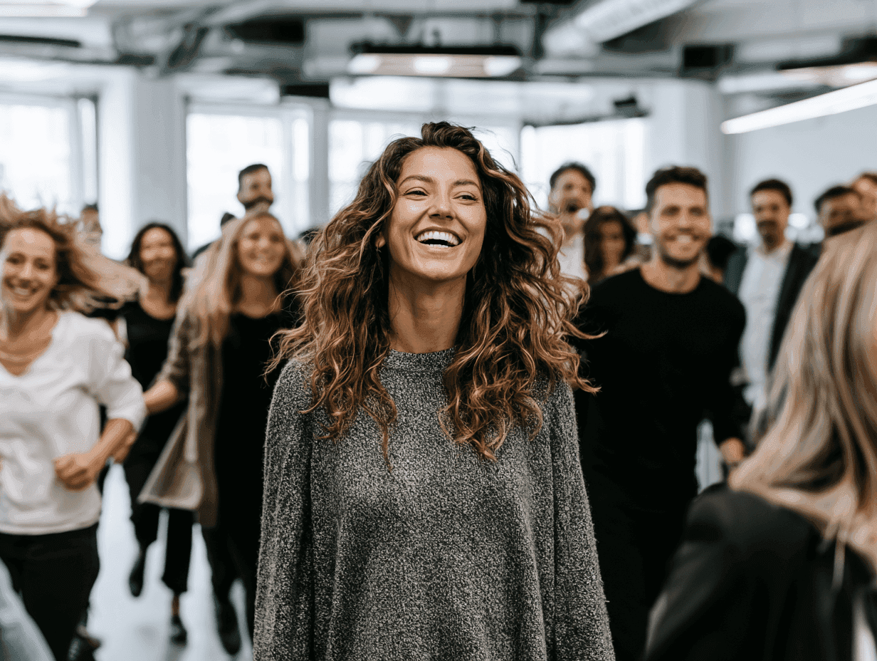 People walking together through an office