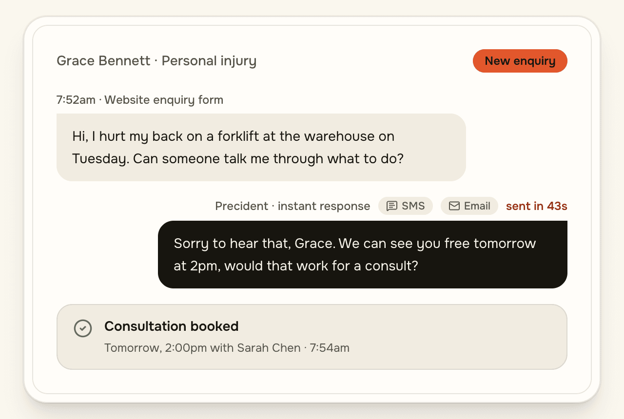 Precident answering a new enquiry within seconds of it arriving